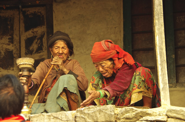 Grannies enjoying their pipe